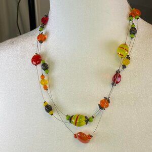 Chico's 3 Strand multi color Glass Bead Necklace, Beautiful excellent condition